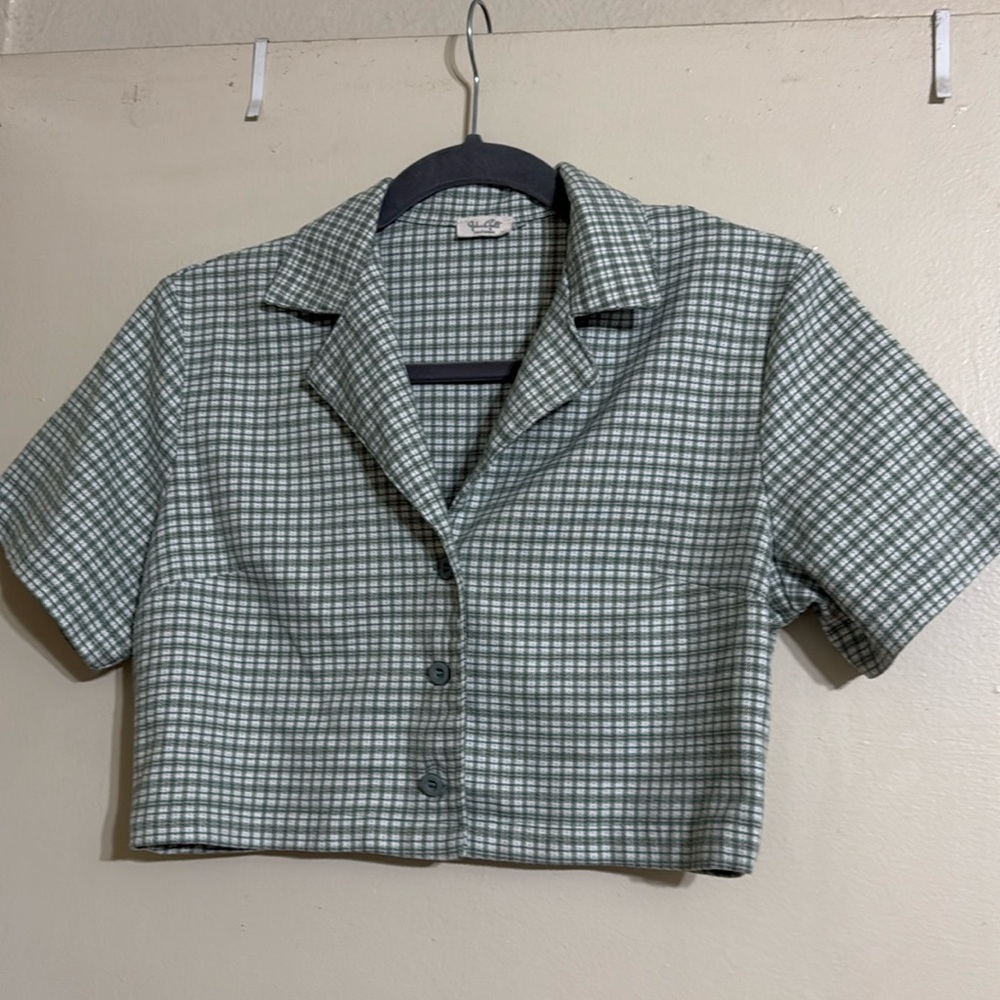 Brandy Melville Vivian Green Plaid Crop Top - Picture 2 of 6